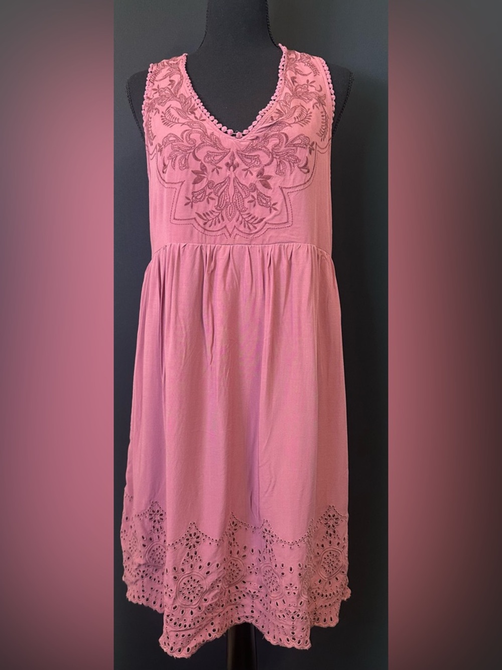#138 - Knox Rose Mauve Embroidered V-Neck Mini Dress - Picture 3 of 10